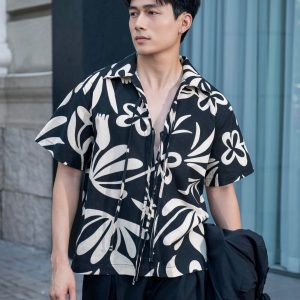 Floral Deep-V Collar Shirt