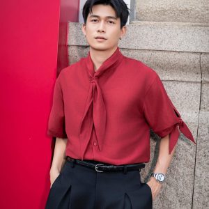 Crimson Tie-Neck Shirt