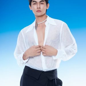 Sheer White Open-Collar Shirt