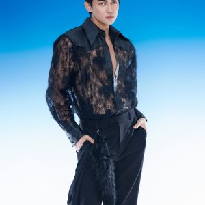Black Lace Panel Shirt