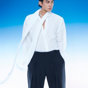 White Scarf-Collar Shirt